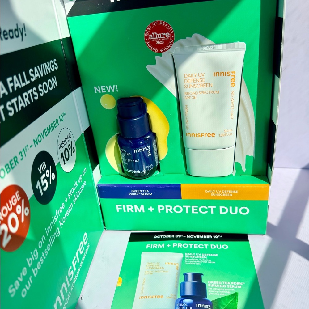 Innisfree Firm + Protect Duo with Blue and White Packaging